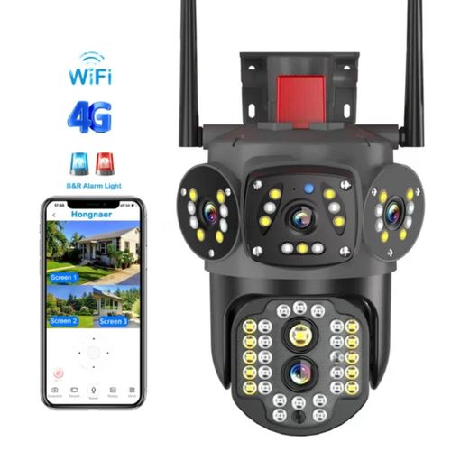 Hd CCTV Camera Outdoor Wireless 1080P Dual Lens 4G Connect to Cellphone Security Camera- Black