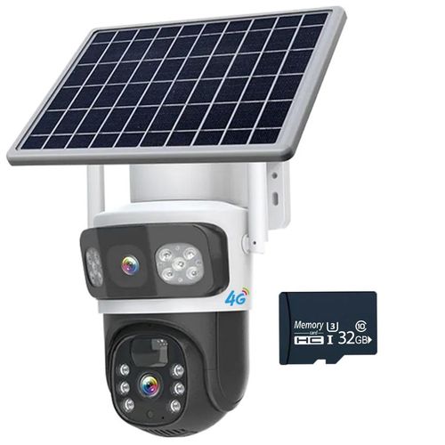 Solar-Powered 4G Security Surveillance Camera- Dual Lens- 4MP Clear Pics- 32GB Free Memory Card- White