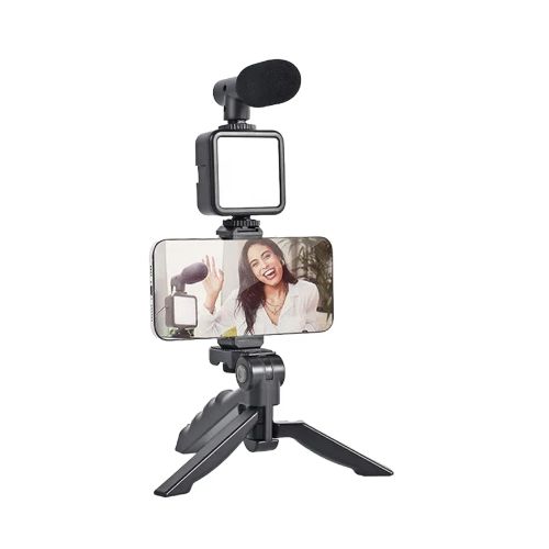 Vlog video production kit with tripod LED fill light mobile phone clip holder