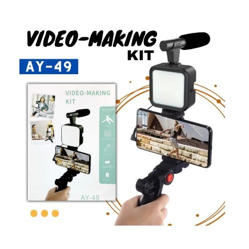 Vlog video production kit with tripod LED fill light mobile phone clip holder