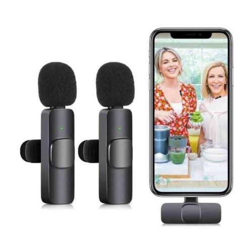 K9  Dual Wireless Lavalier Microphone Plug and Play, No Need APP & Bluetooth Collar Mic for All iPhone, iPad, Mac Devices for YouTube, Live Stream & Video Recording And Lightning- Black