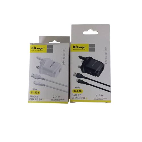 Hitage Premium Micro Ui-678 Smart Hitage Charger 2.4A Output Multi Color Includes Oraimo Earphones /Headsets (Perfect Combo)