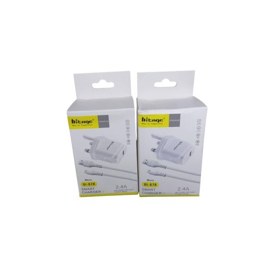 Hitage Premium Micro Ui-678 Smart Hitage Charger 2.4A Output Multi Color Includes Oraimo Earphones /Headsets (Perfect Combo)
