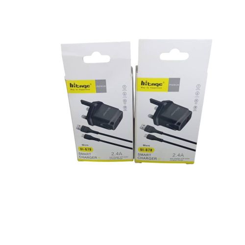 Hitage Premium Micro Ui-678 Smart Hitage Charger 2.4A Output Multi Color Includes Oraimo Earphones /Headsets (Perfect Combo)