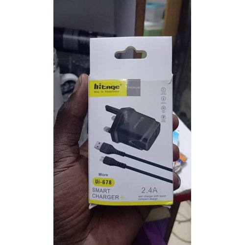 Hitage Premium Micro Ui-678 Smart Hitage Charger 2.4A Output Multi Color Includes Oraimo Earphones /Headsets (Perfect Combo)