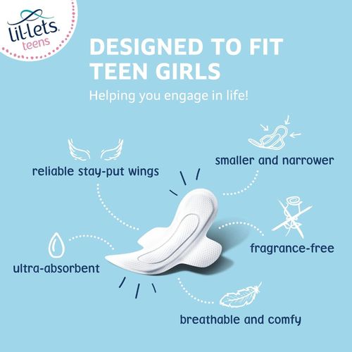 Lil-Lets Teens First Period Day Sanitary Towels For Girls & Teenagers, For Light To Medium Flow, Soft & Breathable, 14 Pads