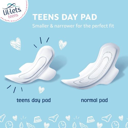 Lil-Lets Teens First Period Day Sanitary Towels For Girls & Teenagers, For Light To Medium Flow, Soft & Breathable, 14 Pads