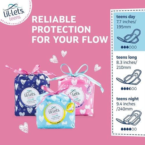 Lil-Lets Teens First Period Day Sanitary Towels For Girls & Teenagers, For Light To Medium Flow, Soft & Breathable, 14 Pads