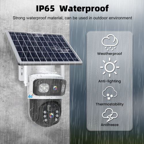 Solar-Powered Dual Lens 4G Security Surveillance Camera- 4MP PTZ Camera-128GB Free Memory Card-White
