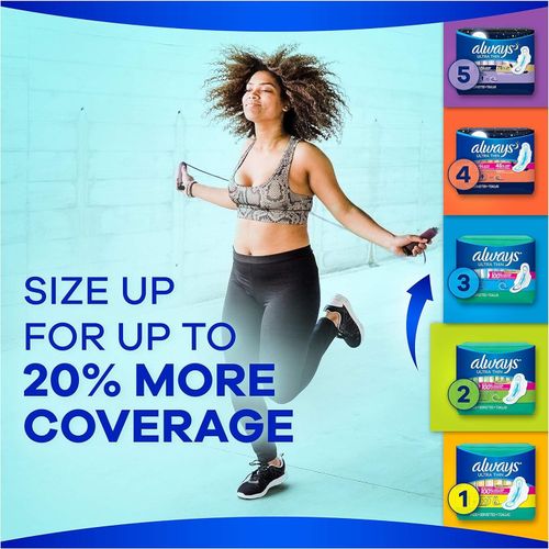Always Ultra-Thin Pads For Women, Size 3, Extra Long Super Absorbency With Wings, 52 Count