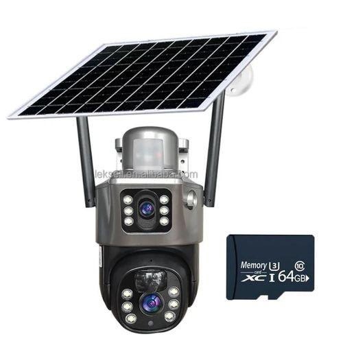 Solar-Powered 4G Dual Lens Security Camera 4MP- CCTV Camera- With Free Memory Card 64GB- Gray