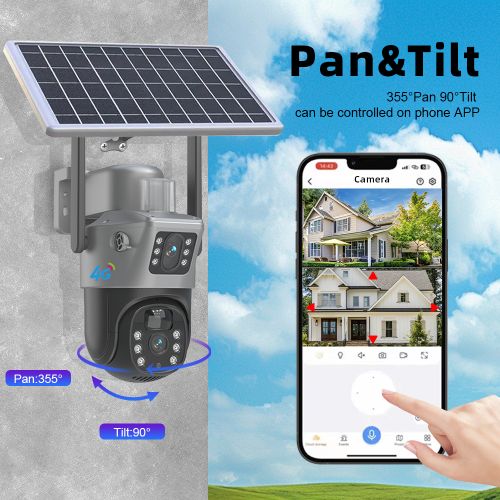 Solar-Powered 4G Dual Lens Security Camera 4MP- CCTV Camera- With Free Memory Card 64GB- Gray