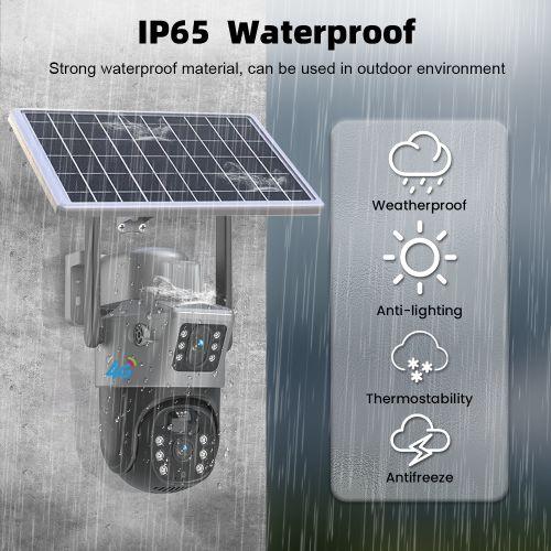 Solar-Powered 4G Dual Lens Security Camera 4MP- CCTV Camera- With Free Memory Card 64GB- Gray