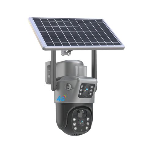 Solar-Powered Dual Lens Security Camera 4MP- CCTV Camera- Gray