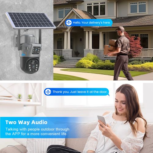 Solar-Powered Dual Lens Security Camera 4MP- CCTV Camera- Gray