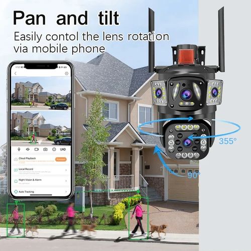 Hd CCTV Camera Outdoor Wireless 1080P Dual Lens 4G Connect to Cellphone Security Camera With Memory Card- Black