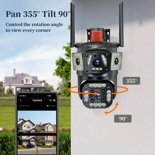 Hd CCTV Camera Outdoor Wireless 1080P Dual Lens Wifi/4G Connect To Cellphone Security Camera- Black