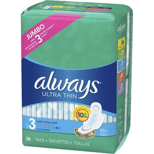 Always Ultra Thin Pads, Size 3, Extra Long, Super Absorbency, With Wings, 38 Count