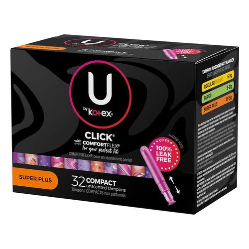 U by Kotex Click Compact Tampons, Super Plus Absorbency, Unscented, 32 Count