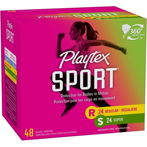 Playtex Sport Tampons, Multipack (24ct Regular/24ct Super Absorbency), Fragrance-Free - 48ct