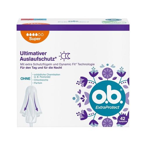 o.b. Extraprotect Super Tampons With Dynamic Fit Technology And Extra Protection Wings For Ultimate Leak Protection, 42 Tampons