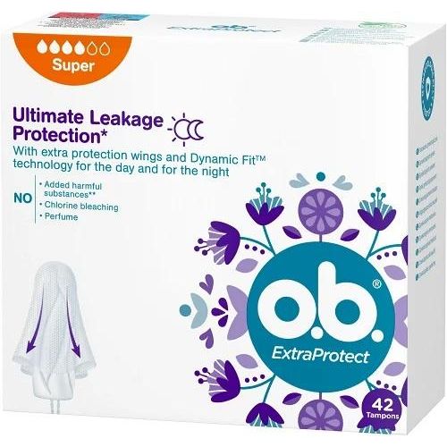 o.b. Extraprotect Super Tampons With Dynamic Fit Technology And Extra Protection Wings For Ultimate Leak Protection, 42 Tampons