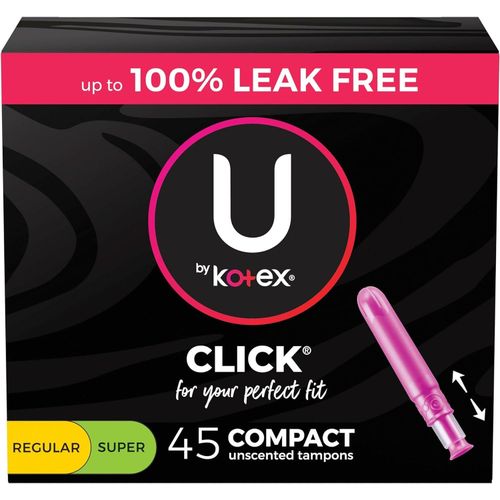U by Kotex Click Compact Multipack Tampons, Regular/Super Absorbency, Unscented, 45 Count