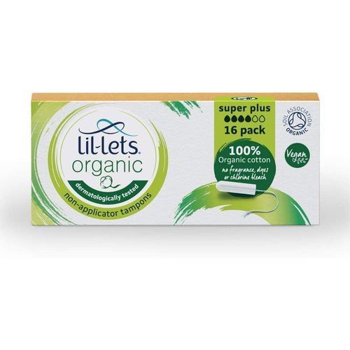 Lil Lets Organic Non-Applicator Super Plus Tampons, For Heavy Flow, Made With 100% Organic Cotton, 16 Count