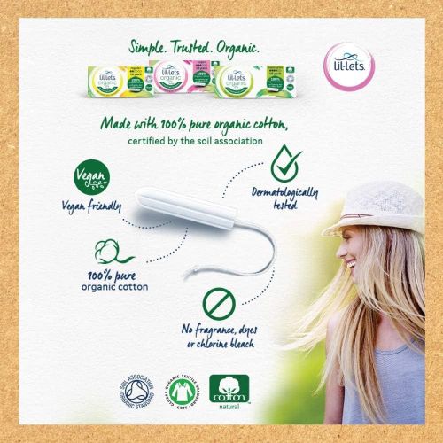 Lil Lets Organic Non-Applicator Super Plus Tampons, For Heavy Flow, Made With 100% Organic Cotton, 16 Count