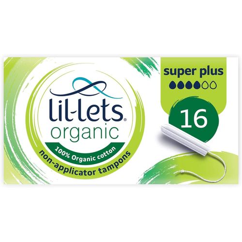 Lil Lets Organic Non-Applicator Super Plus Tampons, For Heavy Flow, Made With 100% Organic Cotton, 16 Count