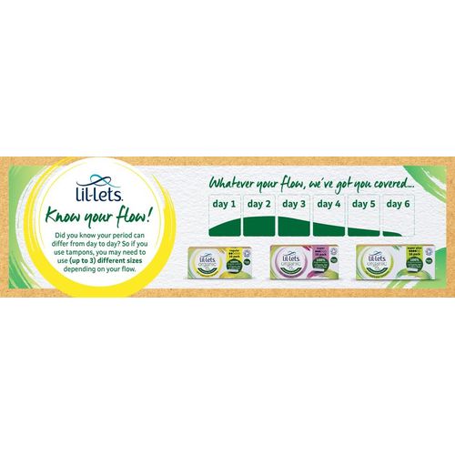 Lil Lets Organic Non-Applicator Super Plus Tampons, For Heavy Flow, Made With 100% Organic Cotton, 16 Count