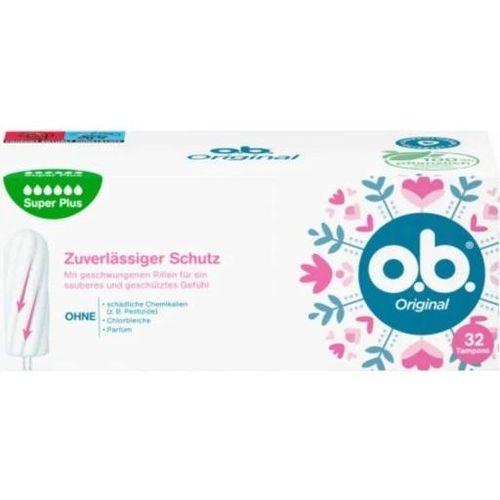 o.b. Original Super Plus For Very Strong Days, With Staydry Technology & Curved Grooves, 16 Tampons