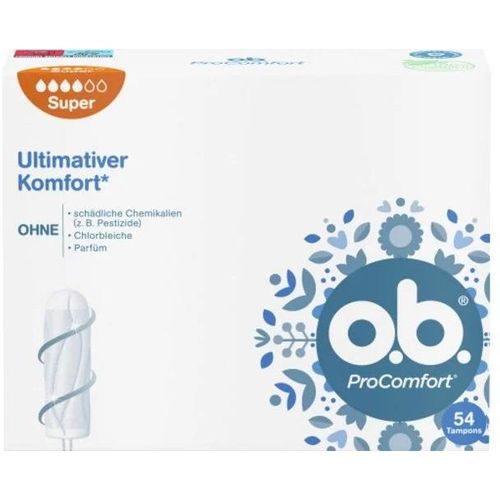 o.b. Procomfort Super Tampons For Heavier Days, With Dynamic Fit Technology For Ultimate Comfort & Reliable Protection, 54 Tampons