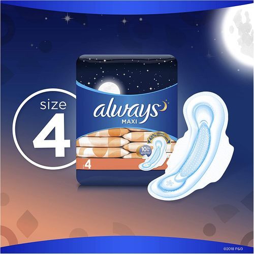 Always Maxi Overnight Pads With Wings Unscented, Size 4, 33 pieces each (US)
