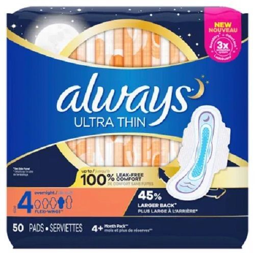 Always Ultra-Thin Pads With Wings, Size 4, Overnight Absorbency - 50 count (US)