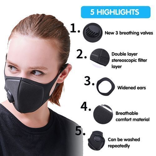 Reusable Mouth Face Dust Pollution PM2.5 Activated Carbon Filter - Black