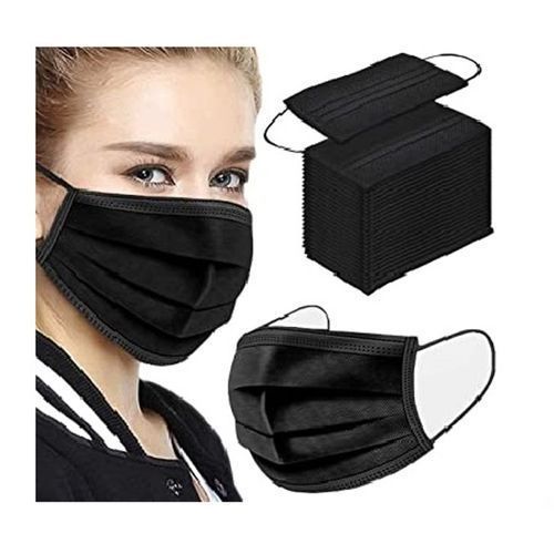 50 Pc 3 Layer UNBS certified Disposable Protective Face Masks With Super Soft Elastic Ear Loop - Black