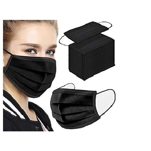 Medical 50 Pc 3 Layer UNBS certified Disposable Protective Face Masks With Black Elastic Ear Loop - Black