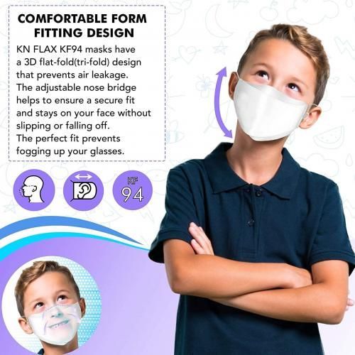 KF94 10pcs Kids Disposable Face Mask for Ages 7-13 Children - White