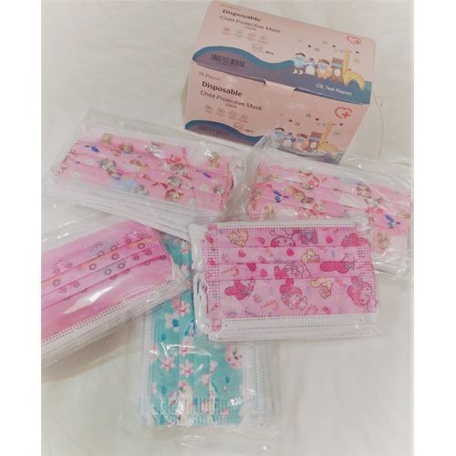 Unbranded Kid's Assorted Girls Character & Durable Disposable  Mask - Pink/Green/Blue-50pcs