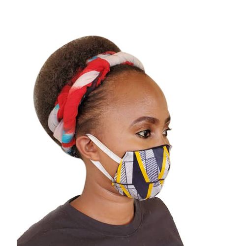African Kitenge Fu Face Mask - Black/Yellow Stripes