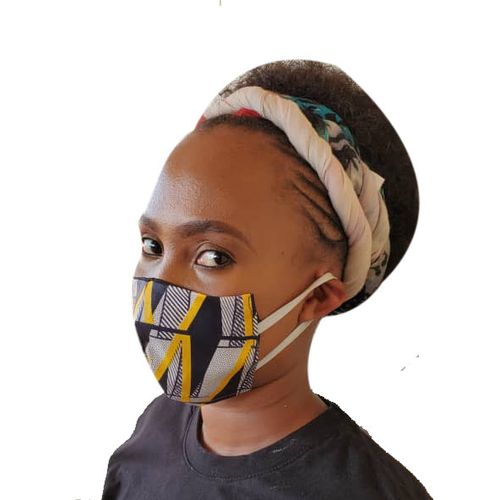 African Kitenge Fu Face Mask - Black/Yellow Stripes