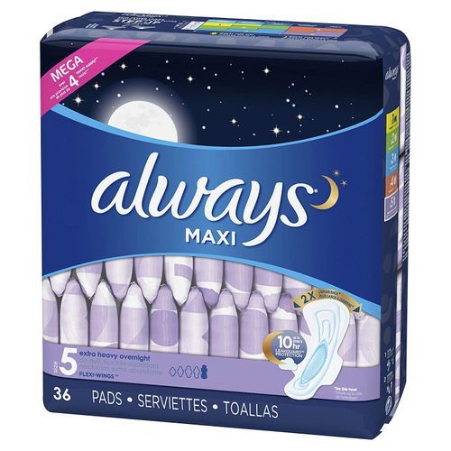 Always Maxi, Size 5, Extra Heavy Overnight Pads with Wings, 36 Count (US)