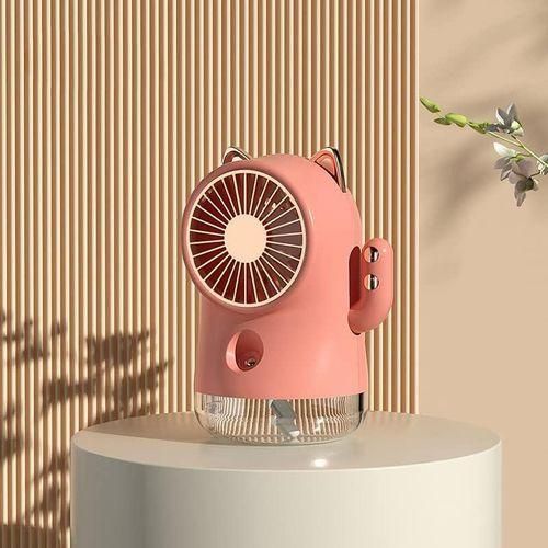 Usb Rechargeable Pussycat Water Ice Mist Spray Fan Misting Silent Portable Fan, Plastic 3 Speeds Small Desk Fan, Cat Shape Mute Gas Cooler Office Fan for Bedroom Outdoor Pink White