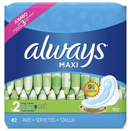 Always Maxi Pads With Wings, (Size 2) 45 Pieces (US)