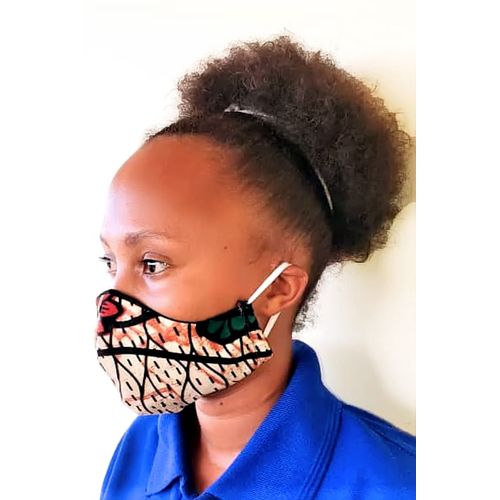 Cotton Kitenge Face mask-brown with floral patterns.