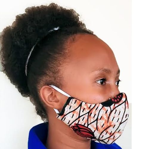 Cotton Kitenge Face mask-brown with floral patterns.