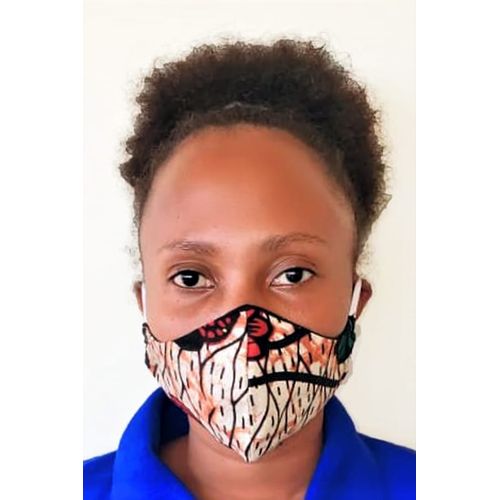 Cotton Kitenge Face mask-brown with floral patterns.