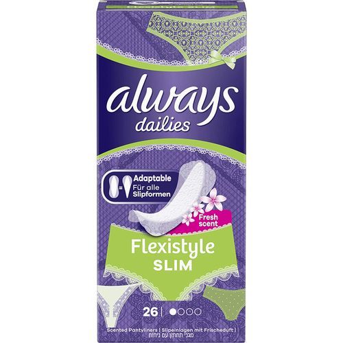 Always Dailies Flexistyle Slim Panty Liners, Breathable, Flexible, With Fresh Scent, Pack of 26