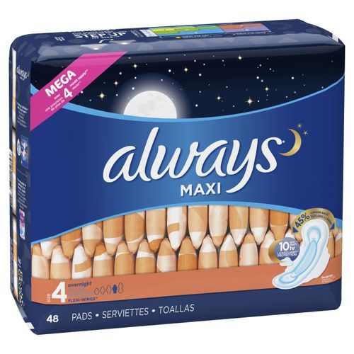 Always Maxi Feminine Pads with Wings, Size 4, Unscented, 48 Count (US)